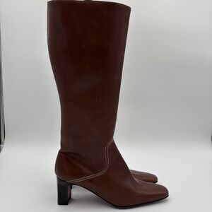 Cole Haan Brown Leather Knee High Boots Square Toe Women's Size 8.5 B